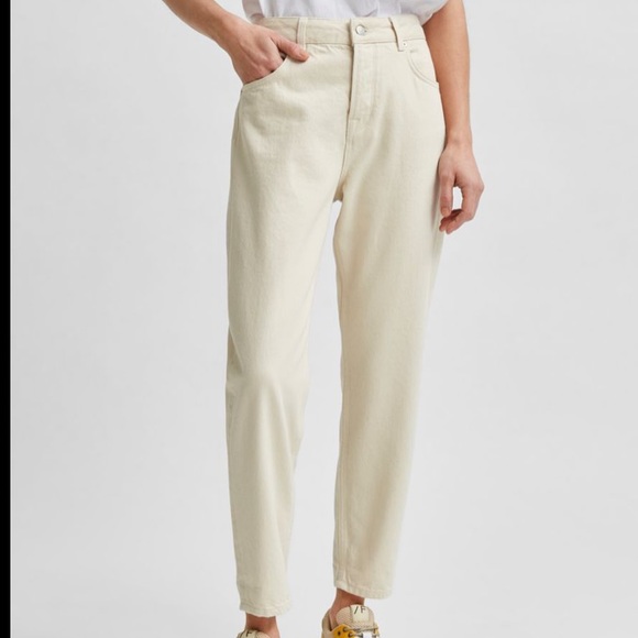 Cream 100% cotton high waisted jeans - Picture 2 of 7